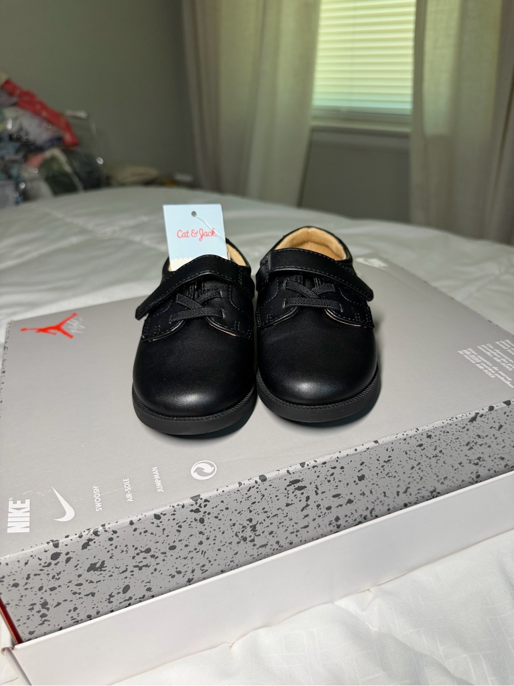 Cat & Jack Little Kid Black Dress Shoes with Hook-and-Loop Strap